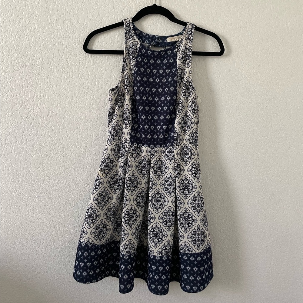 Toile Dark Blue Halter top Dress with Back Cut Out